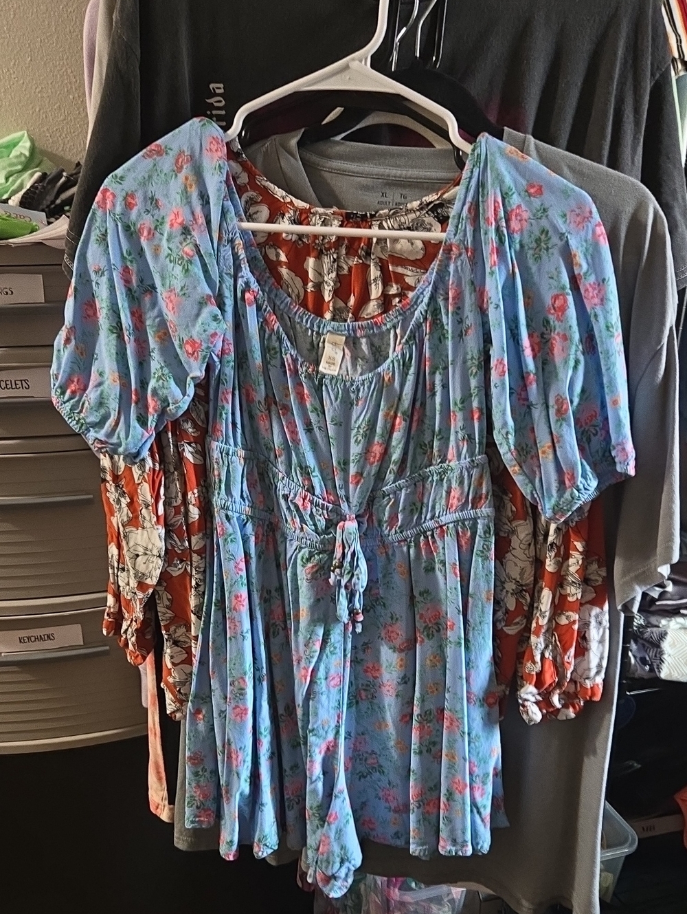 BeBop Light Blue Floral Romper with Pink Roses